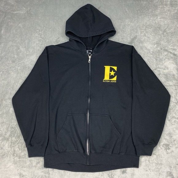 Elton John Hoodie Mens Large Black Full Zip Yellow Brick Road Farewell Tour 2022 - Picture 3 of 10